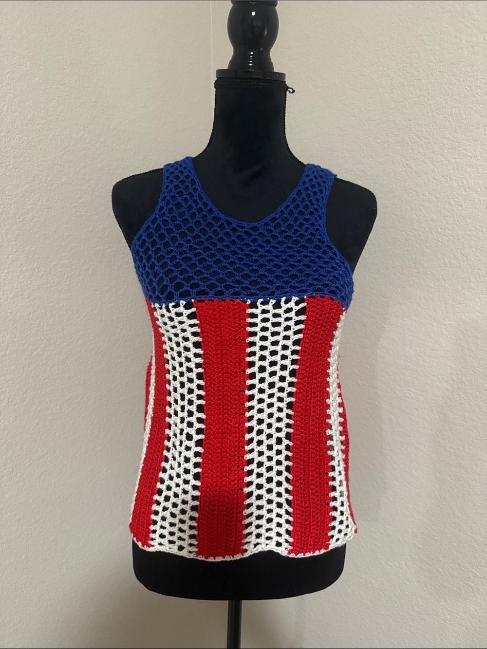The Classic Striped Crochet Tank in Blue, Red & White